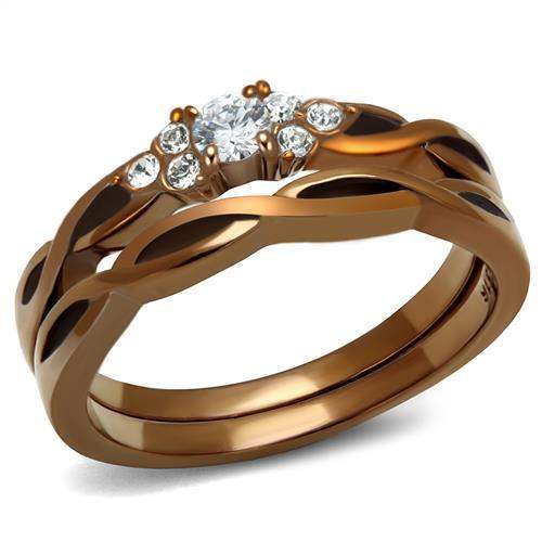 TK2963 - IP Coffee light Stainless Steel Ring with AAA Grade CZ in Clear - Alamode - Flyclothing LLC