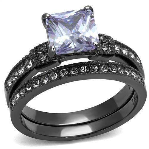 TK2970 - IP Light Black  (IP Gun) Stainless Steel Ring with AAA Grade CZ  in Light Amethyst - Alamode