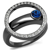 TK2974 - IP Light Black  (IP Gun) Stainless Steel Ring with Top Grade Crystal  in Capri Blue - Alamode