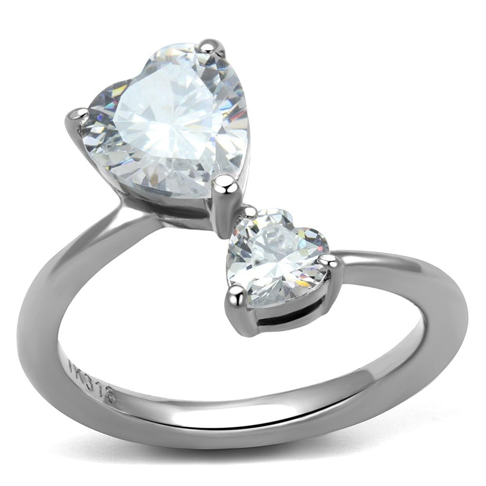 TK2981 - High polished (no plating) Stainless Steel Ring with AAA Grade CZ  in Clear - Alamode