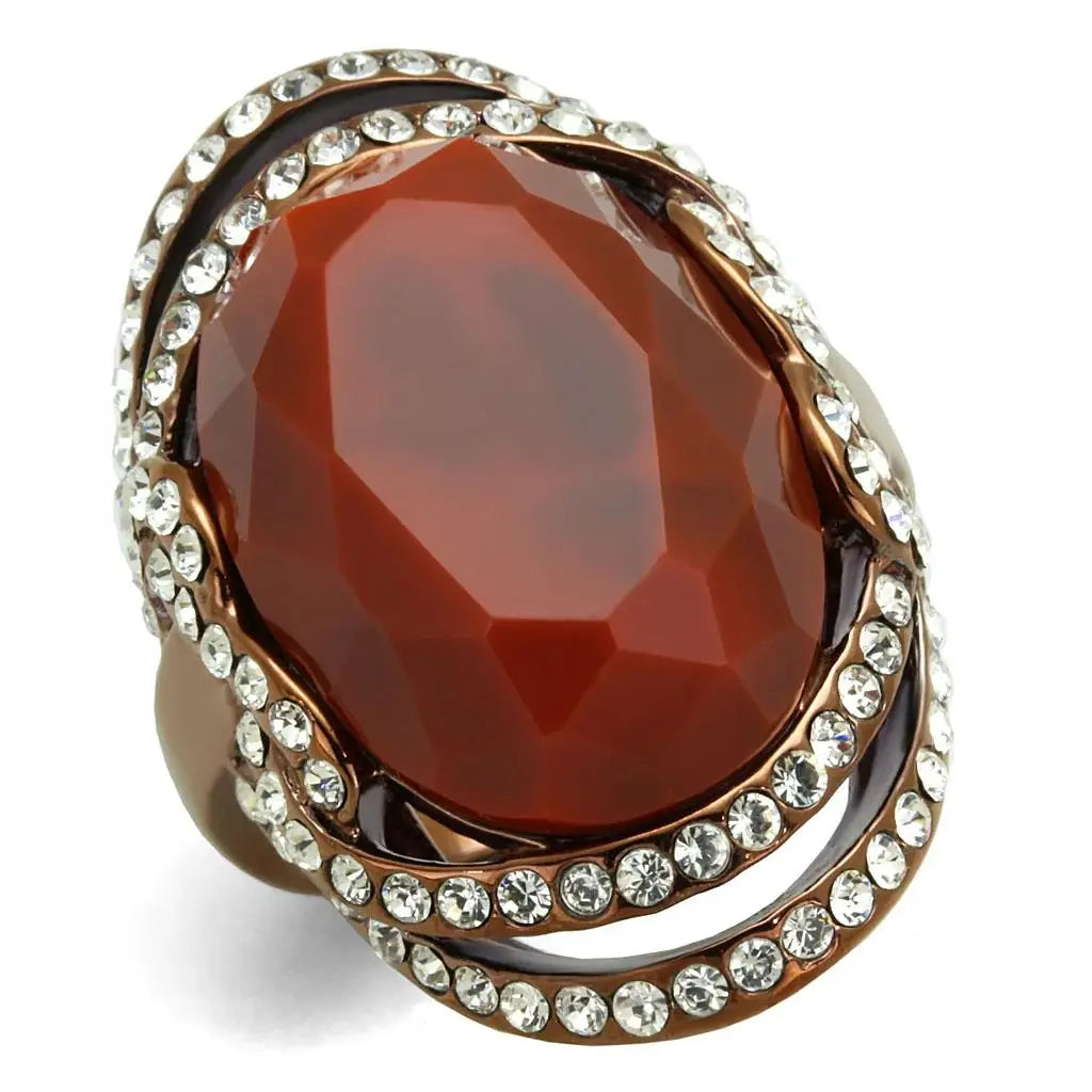 TK2984 - IP Coffee light Stainless Steel Ring with Synthetic Synthetic Stone in Orange - Alamode - Flyclothing LLC