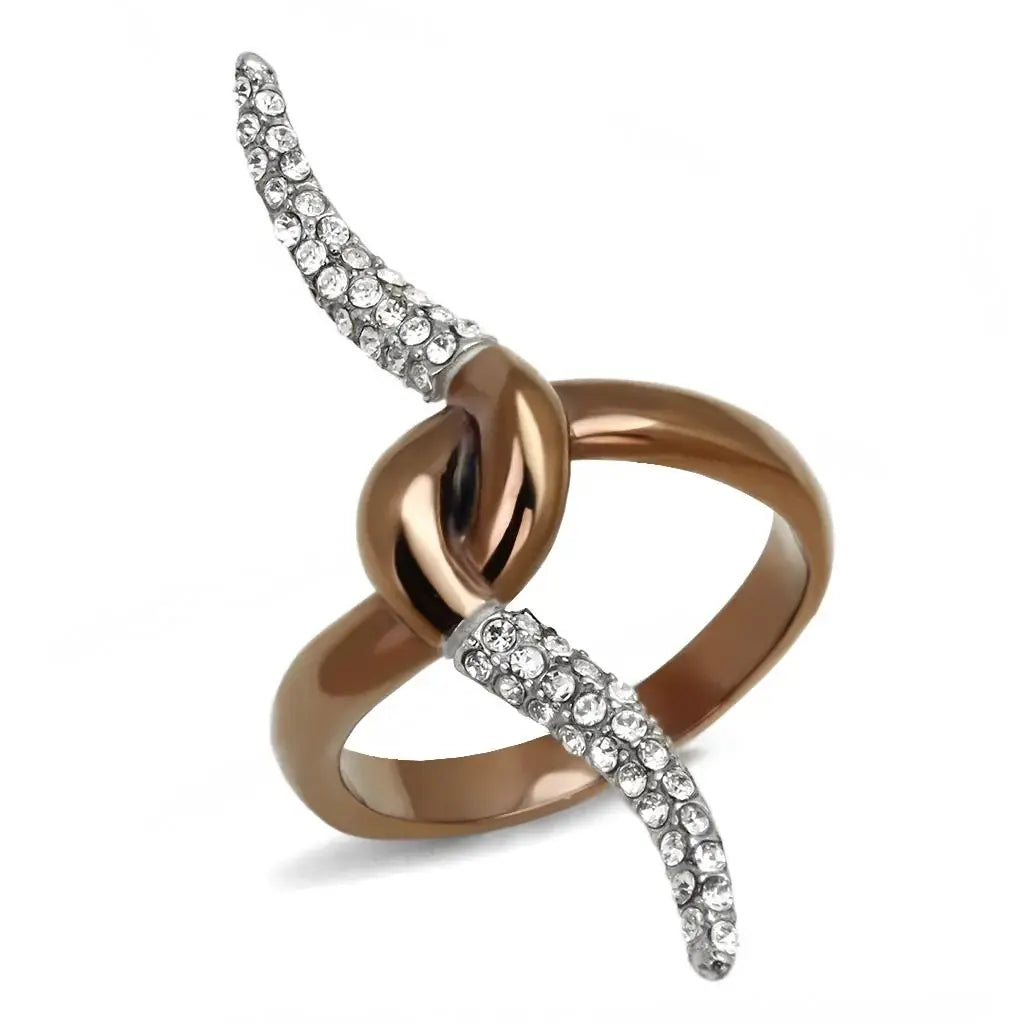TK2991 - Two Tone IP Light Brown (IP Light coffee) Stainless Steel Ring with Top Grade Crystal in Clear - Alamode - Flyclothing LLC