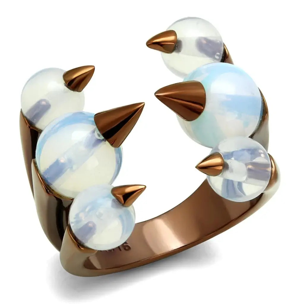 TK2992 - IP Coffee light Stainless Steel Ring with Synthetic Synthetic Glass in White - Alamode - Flyclothing LLC