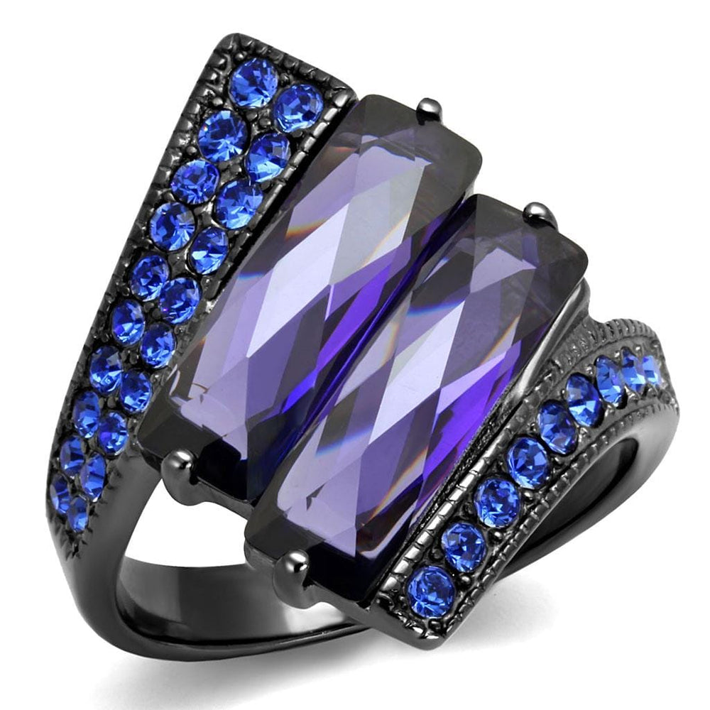 TK2996 - IP Light Black  (IP Gun) Stainless Steel Ring with AAA Grade CZ  in Tanzanite - Alamode