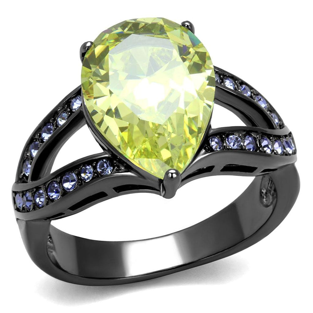 TK2997 - IP Light Black  (IP Gun) Stainless Steel Ring with AAA Grade CZ  in Apple Green color - Alamode