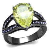 TK2997 - IP Light Black  (IP Gun) Stainless Steel Ring with AAA Grade CZ  in Apple Green color - Alamode