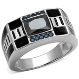 TK3002 - High polished (no plating) Stainless Steel Ring with AAA Grade CZ  in Black Diamond
