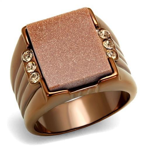 TK3015 - IP Coffee light Stainless Steel Ring with Semi-Precious Gold Sand Stone in Siam - Alamode