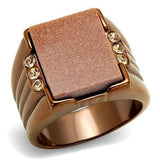 TK3015 - IP Coffee light Stainless Steel Ring with Semi-Precious Gold Sand Stone in Siam - Alamode
