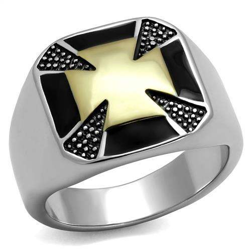 TK3019 - Two-Tone IP Gold (Ion Plating) Stainless Steel Ring with Epoxy in Jet - Alamode - Flyclothing LLC