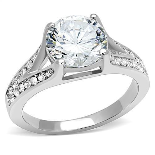 TK3020 - High polished (no plating) Stainless Steel Ring with AAA Grade CZ  in Clear - Alamode