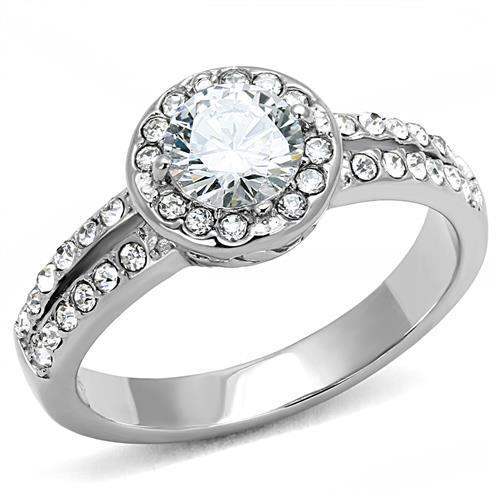 TK3021 - High polished (no plating) Stainless Steel Ring with AAA Grade CZ in Clear - Alamode - Flyclothing LLC