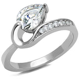 TK3022 - High polished (no plating) Stainless Steel Ring with AAA Grade CZ  in Clear - Alamode