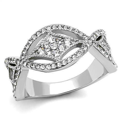 TK3027 - High polished (no plating) Stainless Steel Ring with Top Grade Crystal in Clear - Alamode - Flyclothing LLC