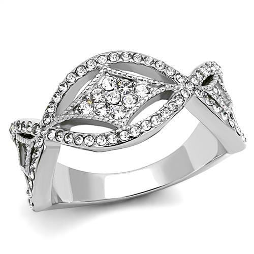 TK3027 - High polished (no plating) Stainless Steel Ring with Top Grade Crystal  in Clear - Alamode