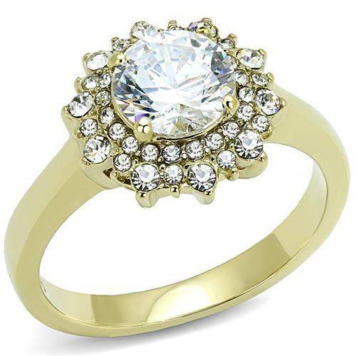 TK3035 - IP Gold(Ion Plating) Stainless Steel Ring with AAA Grade CZ in Clear - Alamode - Flyclothing LLC