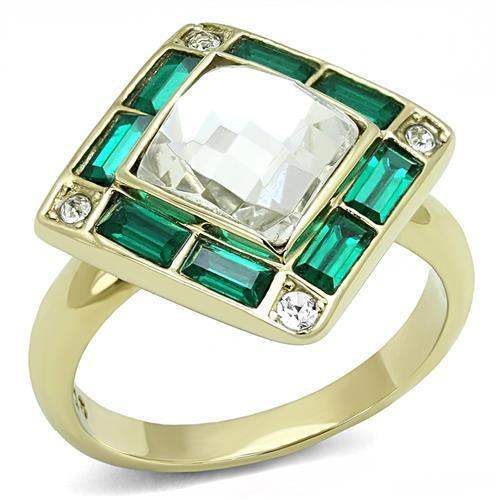TK3036 - IP Gold(Ion Plating) Stainless Steel Ring with Synthetic Synthetic Glass in Clear - Alamode - Flyclothing LLC