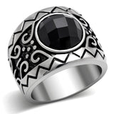 TK303 - High polished (no plating) Stainless Steel Ring with AAA Grade CZ  in Jet - Alamode