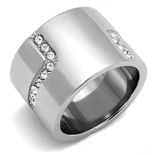 TK3040 - High polished (no plating) Stainless Steel Ring with Top Grade Crystal  in Clear - Alamode