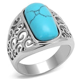 TK3043 - High polished (no plating) Stainless Steel Ring with Synthetic Turquoise in Sea Blue - Alamode