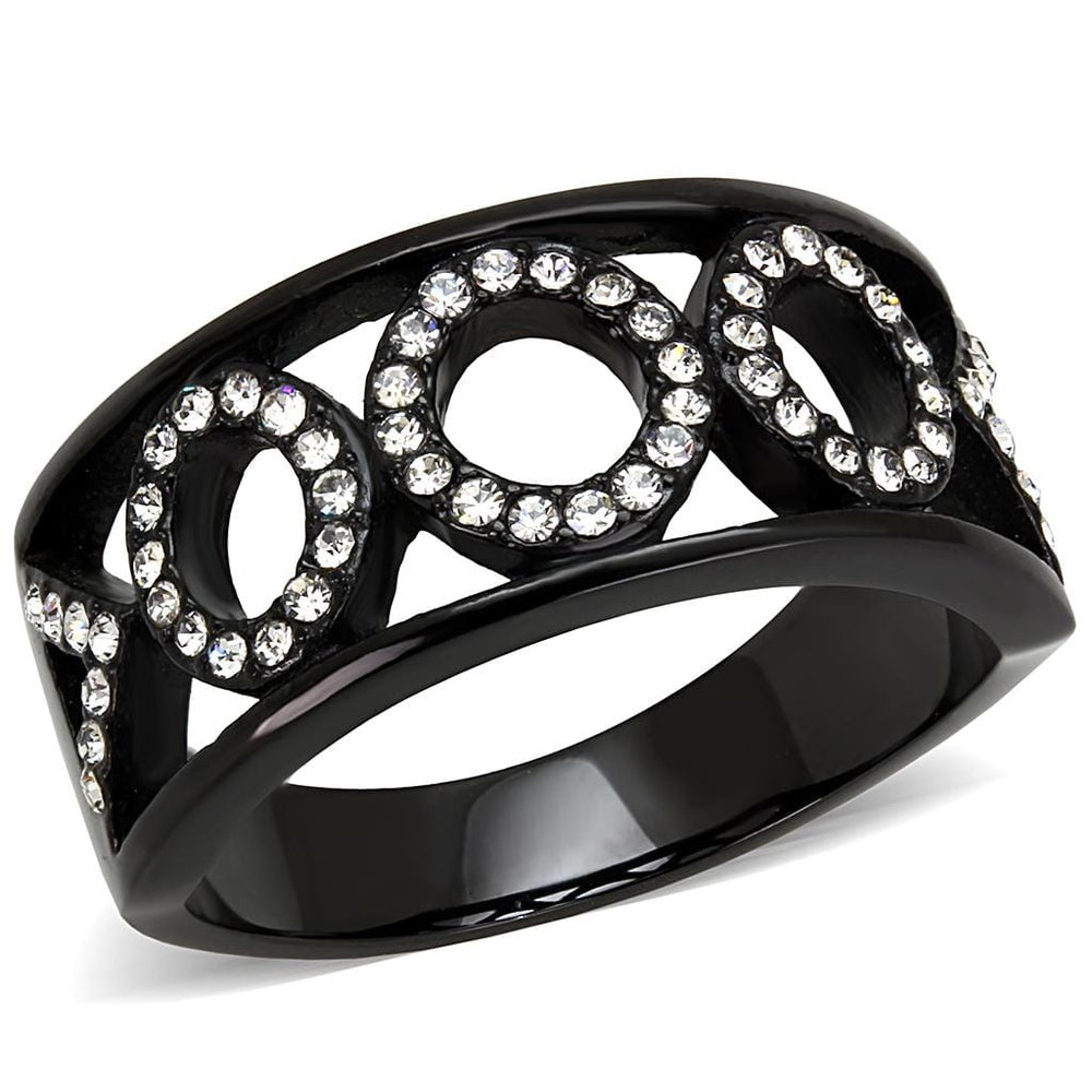 TK3046 - IP Black(Ion Plating) Stainless Steel Ring with Top Grade Crystal  in Clear - Alamode