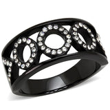 TK3046 - IP Black(Ion Plating) Stainless Steel Ring with Top Grade Crystal  in Clear - Alamode