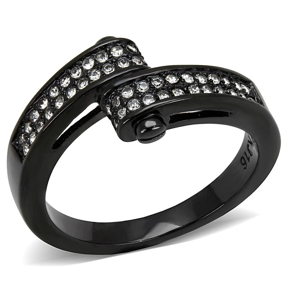 TK3049 - IP Black(Ion Plating) Stainless Steel Ring with Top Grade Crystal  in Clear - Alamode