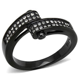 TK3049 - IP Black(Ion Plating) Stainless Steel Ring with Top Grade Crystal  in Clear - Alamode