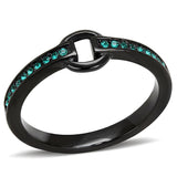 TK3055 - IP Black(Ion Plating) Stainless Steel Ring with Top Grade Crystal  in Emerald - Alamode