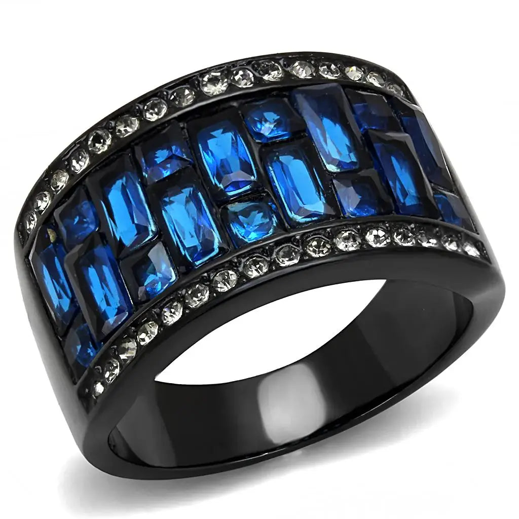 TK3058 - IP Black(Ion Plating) Stainless Steel Ring with Synthetic Synthetic Glass in Montana - Alamode - Flyclothing LLC