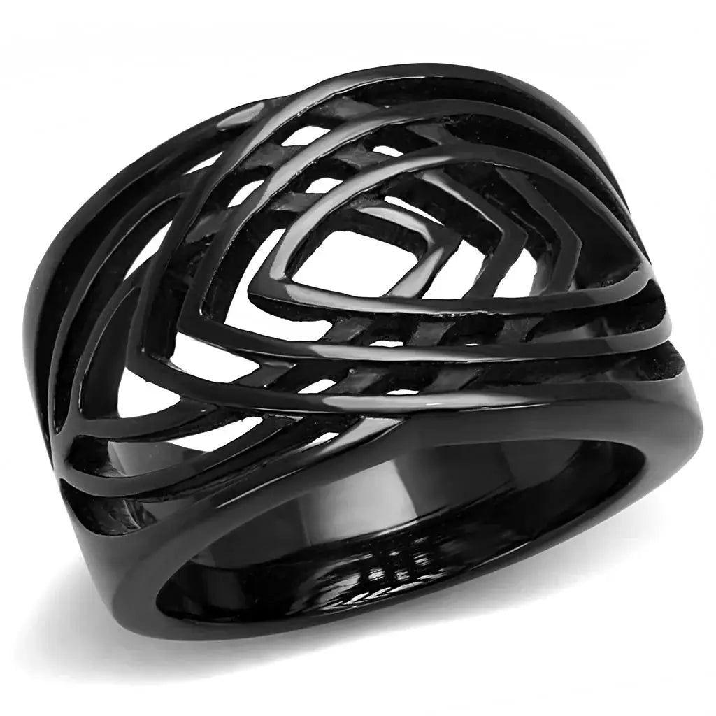 TK3060 - IP Black(Ion Plating) Stainless Steel Ring with No Stone - Alamode - Flyclothing LLC