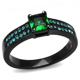 TK3064 - IP Black(Ion Plating) Stainless Steel Ring with Synthetic Synthetic Glass in Emerald - Alamode