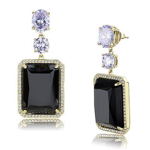 TK3070 - IP Gold(Ion Plating) Stainless Steel Earrings with Synthetic Synthetic Glass in Jet - Alamode - Flyclothing LLC