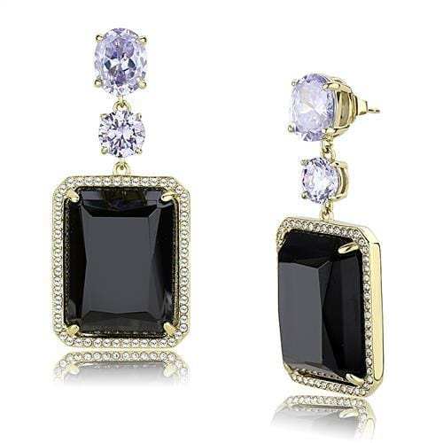 TK3070 - IP Gold(Ion Plating) Stainless Steel Earrings with Synthetic Synthetic Glass in Jet - Alamode - Flyclothing LLC