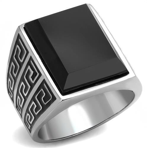 TK3076 - High polished (no plating) Stainless Steel Ring with Synthetic Onyx in Jet - Alamode