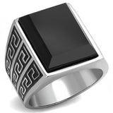 TK3076 - High polished (no plating) Stainless Steel Ring with Synthetic Onyx in Jet - Alamode