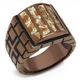 TK3077 - IP Coffee light Stainless Steel Ring with Leather  in Multi Color - Alamode