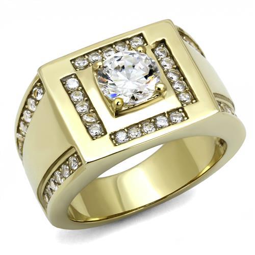 TK3079 - IP Gold(Ion Plating) Stainless Steel Ring with AAA Grade CZ  in Clear - Alamode