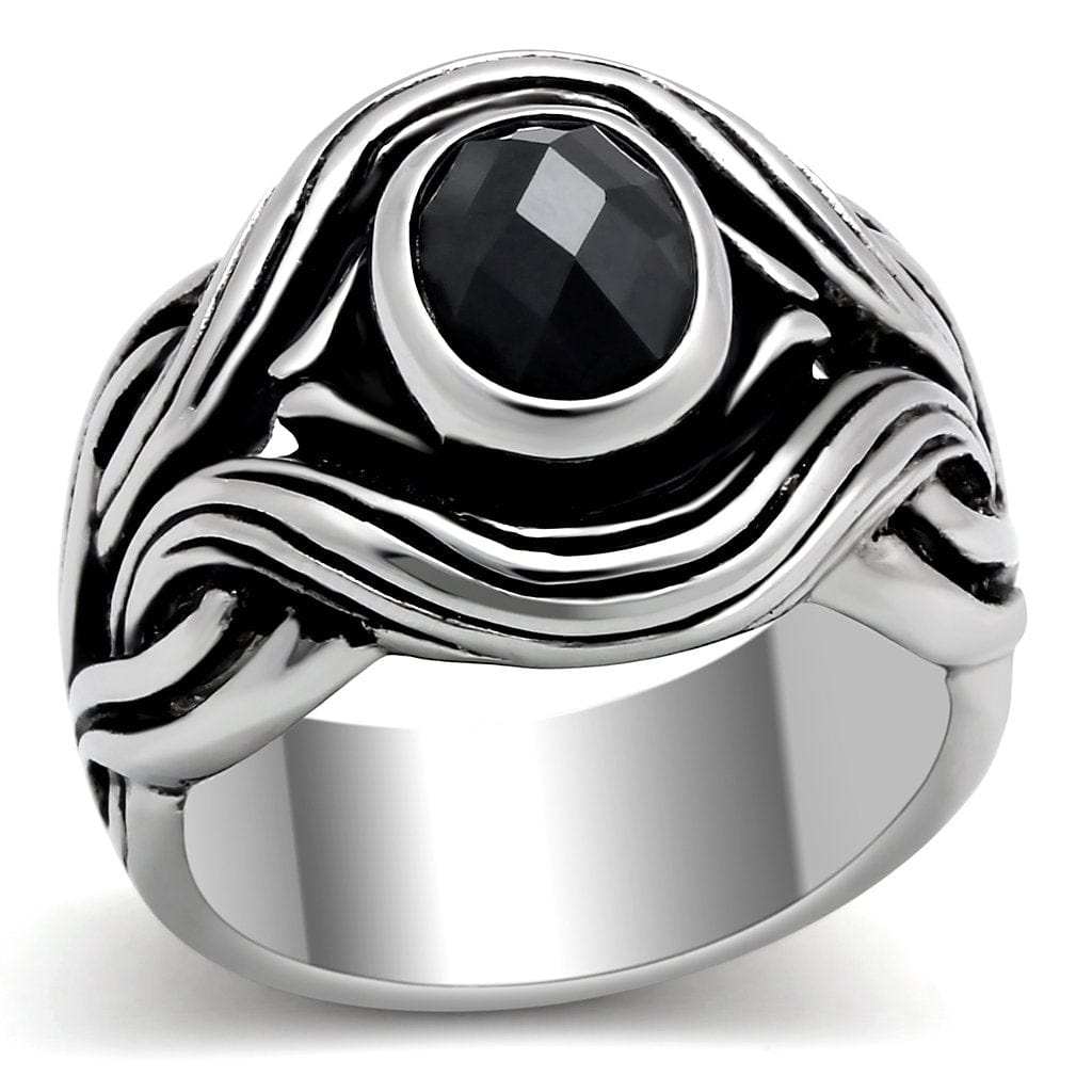 TK307 - High polished (no plating) Stainless Steel Ring with AAA Grade CZ in Jet - Alamode - Flyclothing LLC