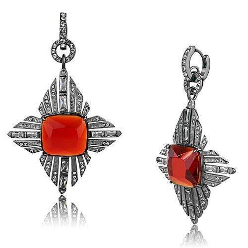 TK3080 - IP Light Black (IP Gun) Stainless Steel Earrings with Synthetic Synthetic Glass in Orange - Alamode - Flyclothing LLC