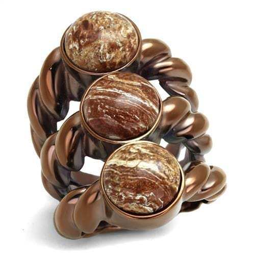 TK3081 - IP Coffee light Stainless Steel Ring with Semi-Precious Oligoclase in Multi Color - Alamode - Flyclothing LLC
