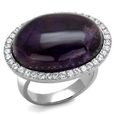 TK3083 - High polished (no plating) Stainless Steel Ring with Semi-Precious Amethyst Crystal in Amethyst - Alamode