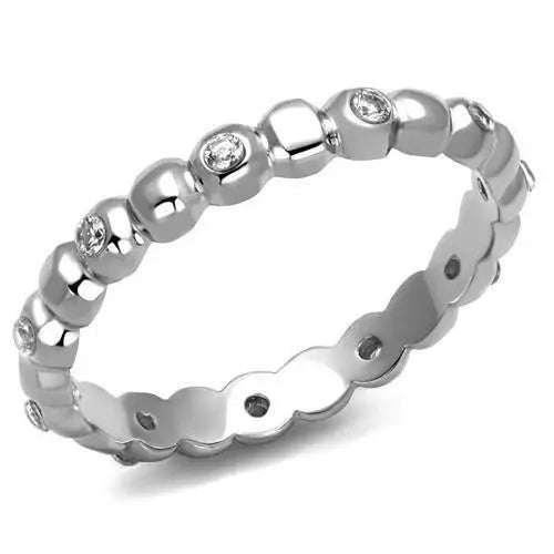 TK3085 - High polished (no plating) Stainless Steel Ring with AAA Grade CZ in Clear - Alamode - Flyclothing LLC