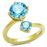 TK3092 - IP Gold(Ion Plating) Stainless Steel Ring with AAA Grade CZ  in Sea Blue - Alamode
