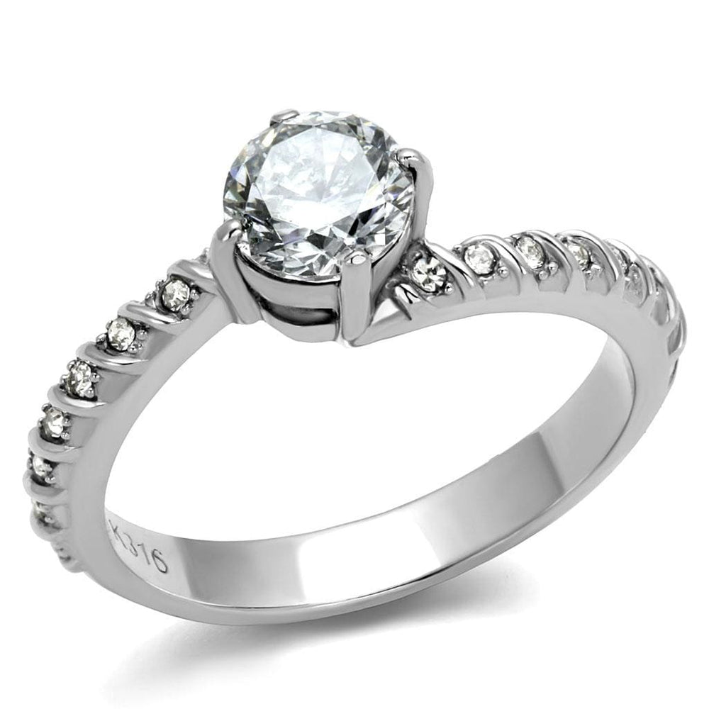 TK3094 - High polished (no plating) Stainless Steel Ring with AAA Grade CZ  in Clear - Alamode