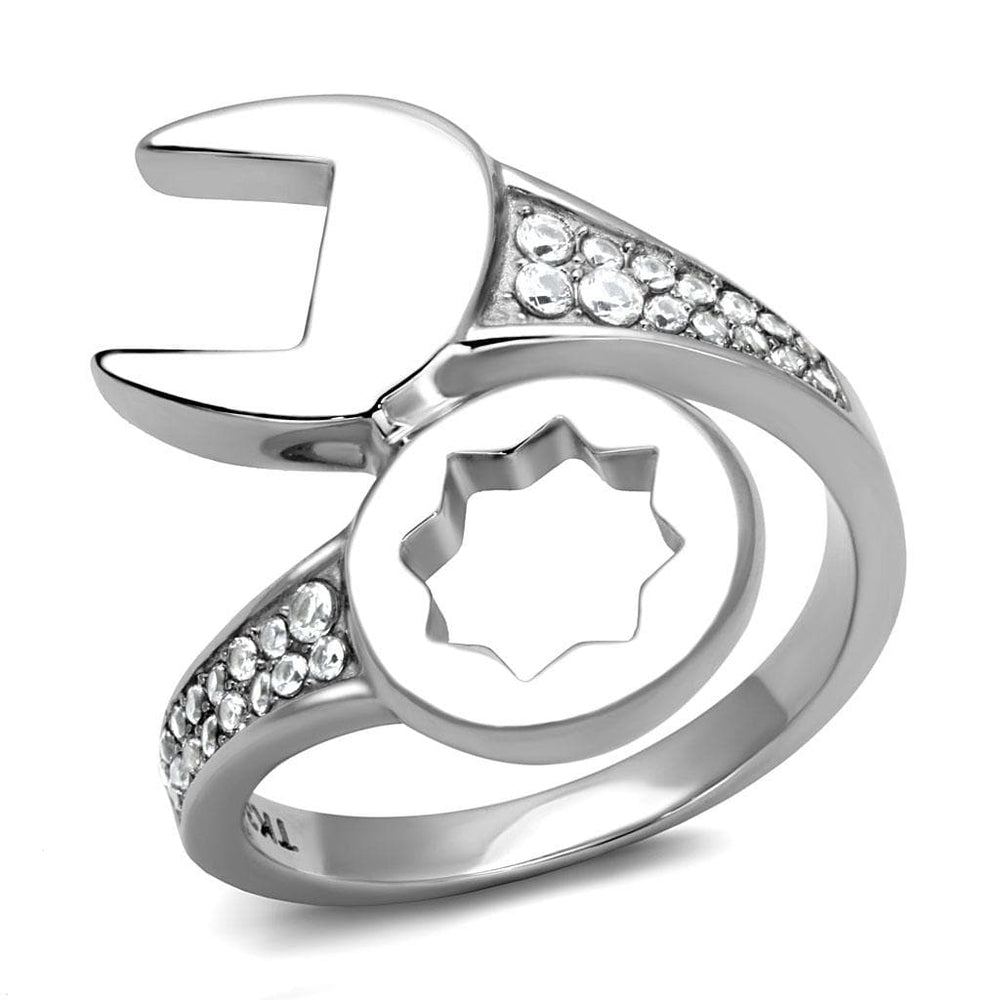 TK3097 - High polished (no plating) Stainless Steel Ring with AAA Grade CZ  in Clear - Alamode