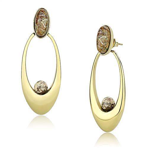 TK3101 - IP Gold(Ion Plating) Stainless Steel Earrings with Semi-Precious Oligoclase in Multi Color - Alamode - Flyclothing LLC