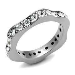 TK3106 - High polished (no plating) Stainless Steel Ring with Top Grade Crystal  in Clear