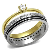 TK3108 - Two-Tone IP Gold (Ion Plating) Stainless Steel Ring with AAA Grade CZ  in Clear - Alamode