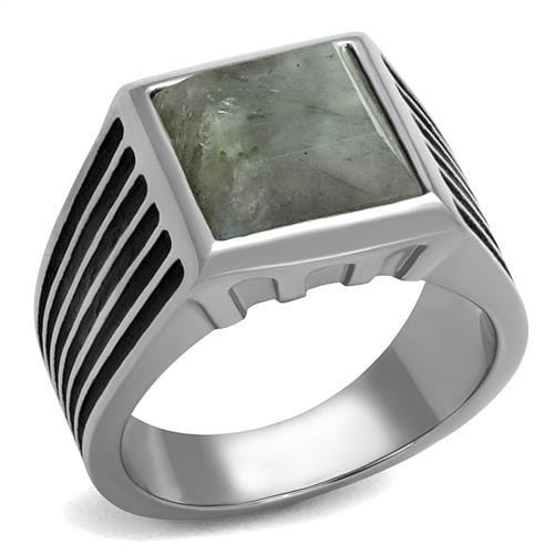 TK3113 - High polished (no plating) Stainless Steel Ring with Synthetic Twinkling in Gray - Alamode